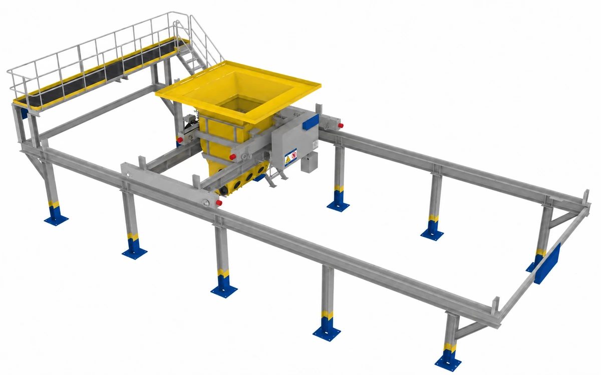 Concrete distributor reference equipment for a wall and slab precast plant
