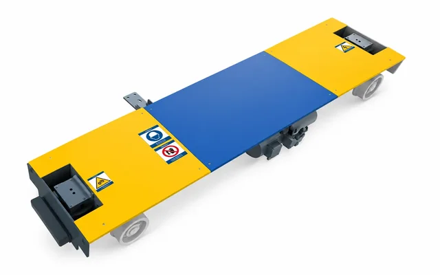 Low-profile pallet transfer trolley for transverse movement in a precast concrete line