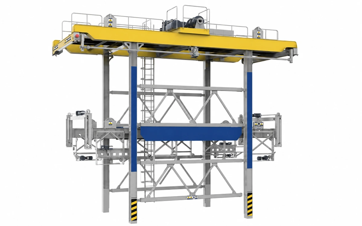 Pallet stacker reference equipment for a wall and slab precast plant
