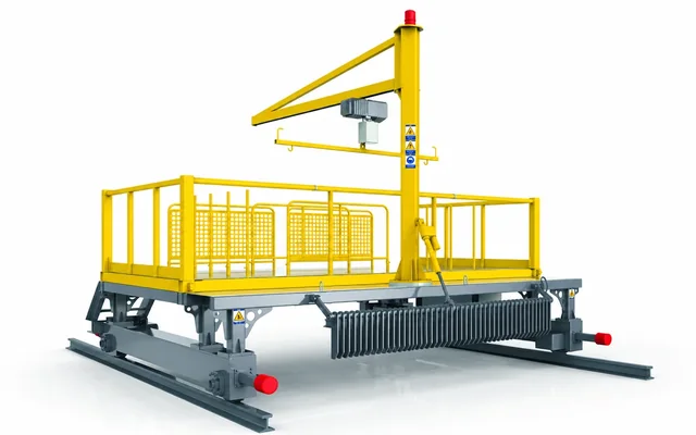 Travelling surface roughening and shutter handling machine with assisted hoist and storage platform