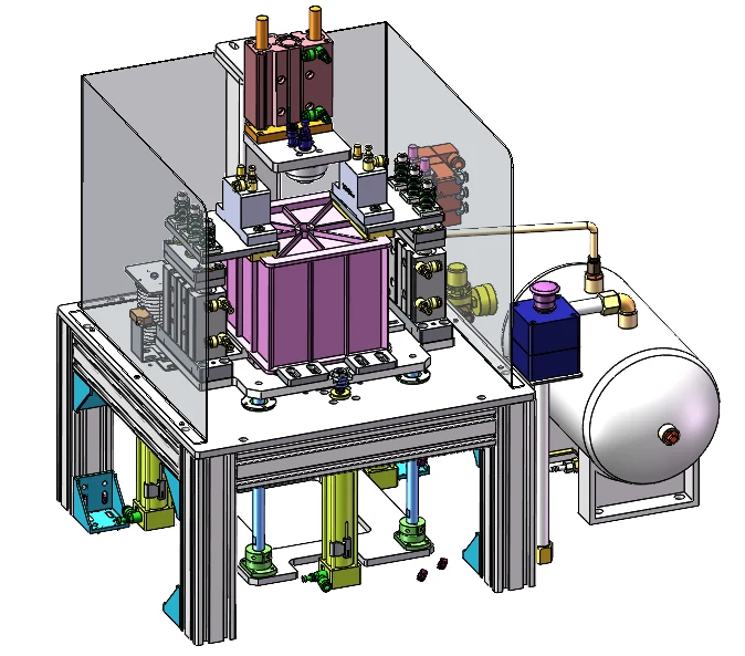 Concrete cube demoulding station with compressed-air connection and specimen platform