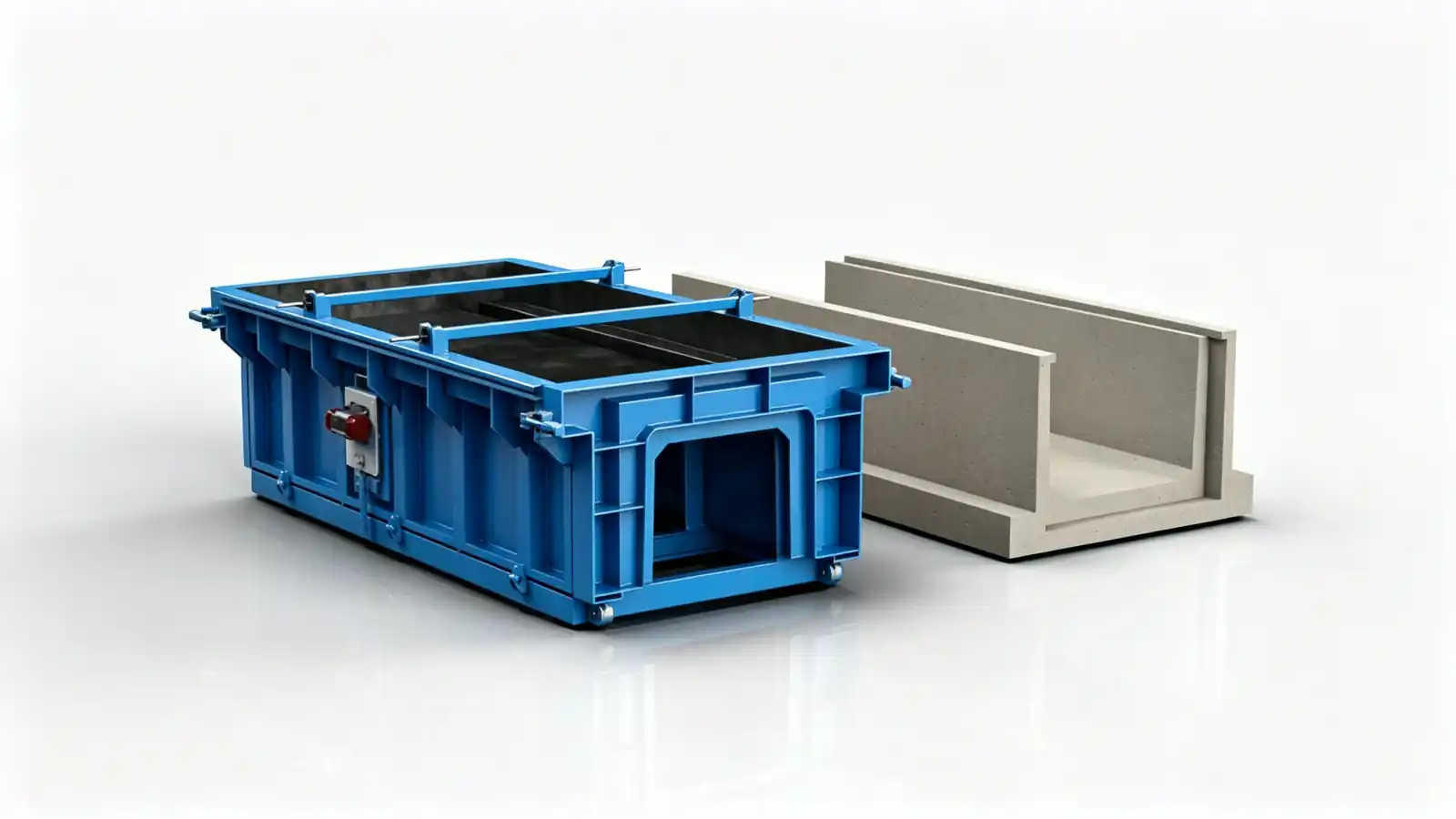 Steel mould system for precast concrete drainage channel units