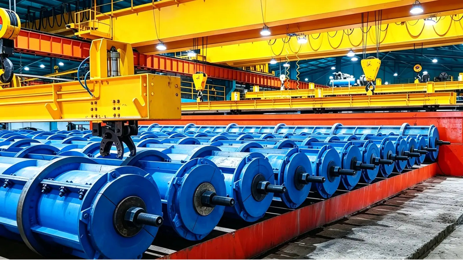 PHC spun pile production equipment arranged inside a precast concrete factory