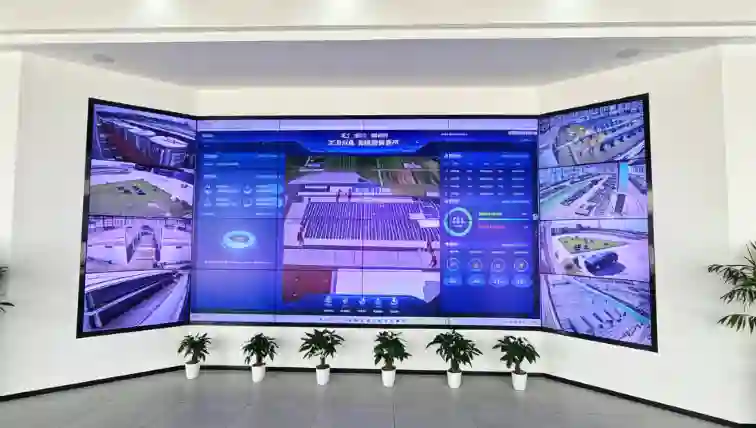 Digital production management display showing precast beam line equipment and process status