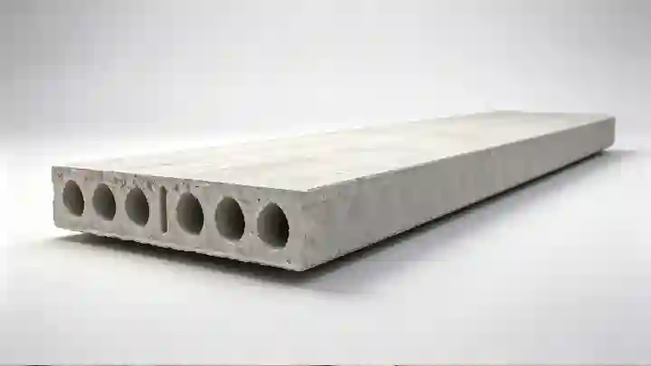 Precast hollow core slab with continuous voids used for floors and roofs