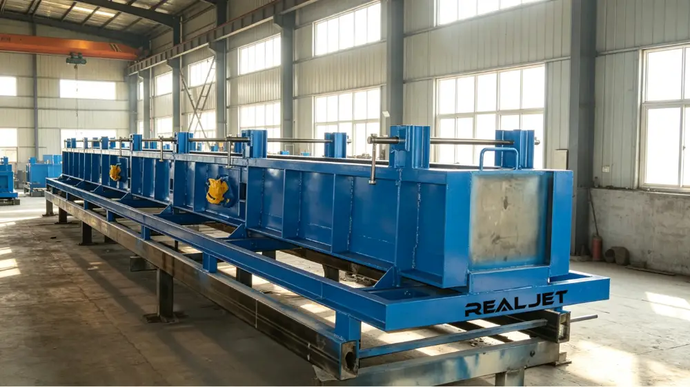 Long blue steel mould system for producing precast concrete columns