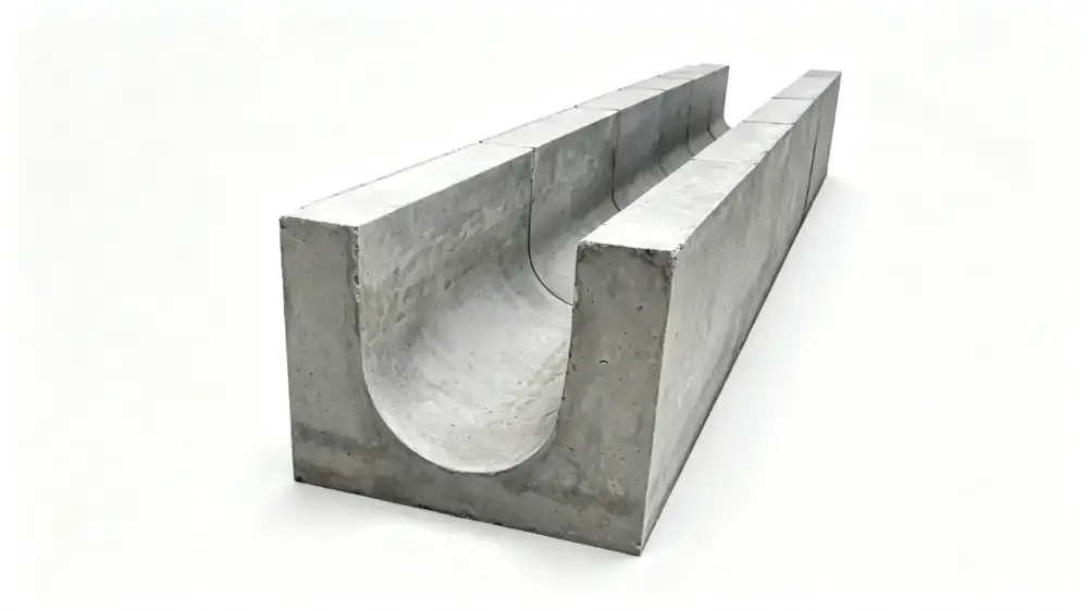 Finished precast U-shaped drainage channel with a rounded internal flow section