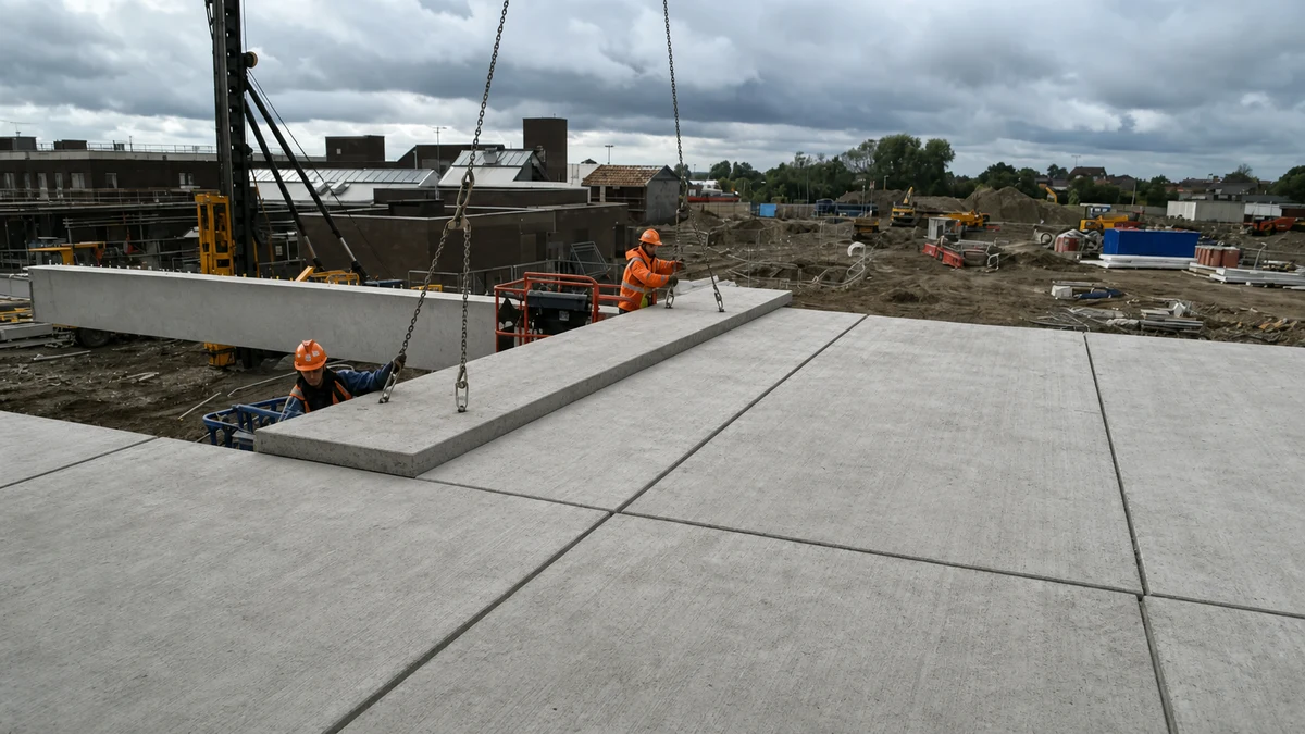 Precast floor slab during production, handling or installation