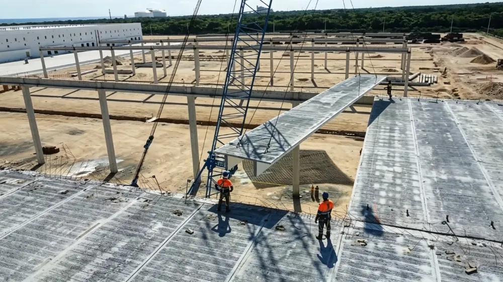 Precast roof slab during production, handling or installation
