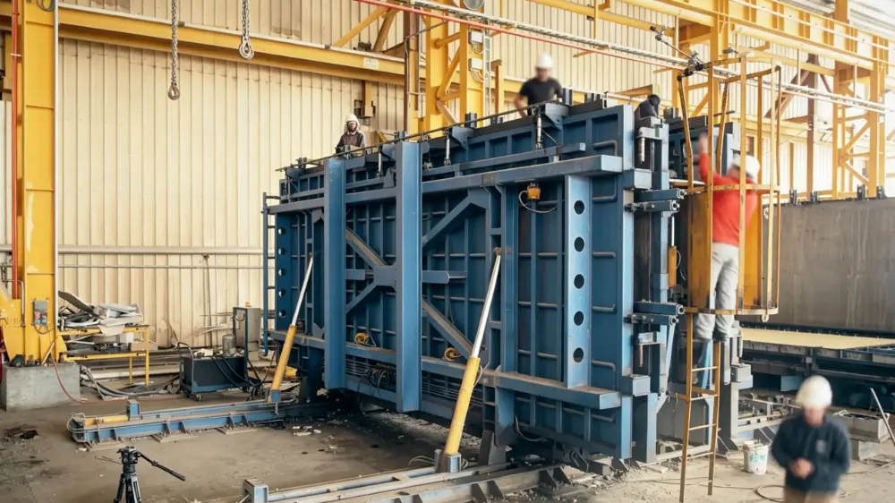 Vertical battery mould for precast wall panel production