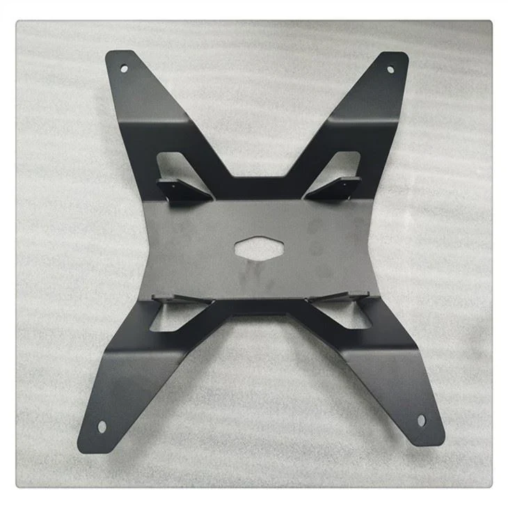 Dark fabricated mounting bracket with several fixing holes