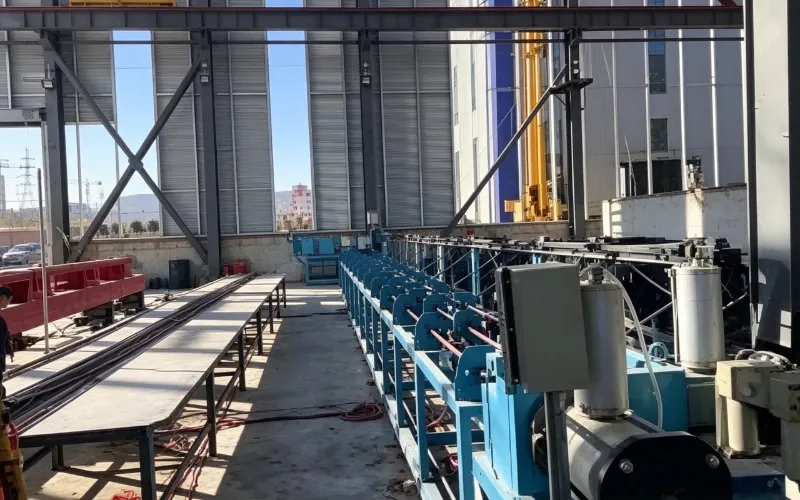 PC bar processing equipment beside a long steel-bar feed rack