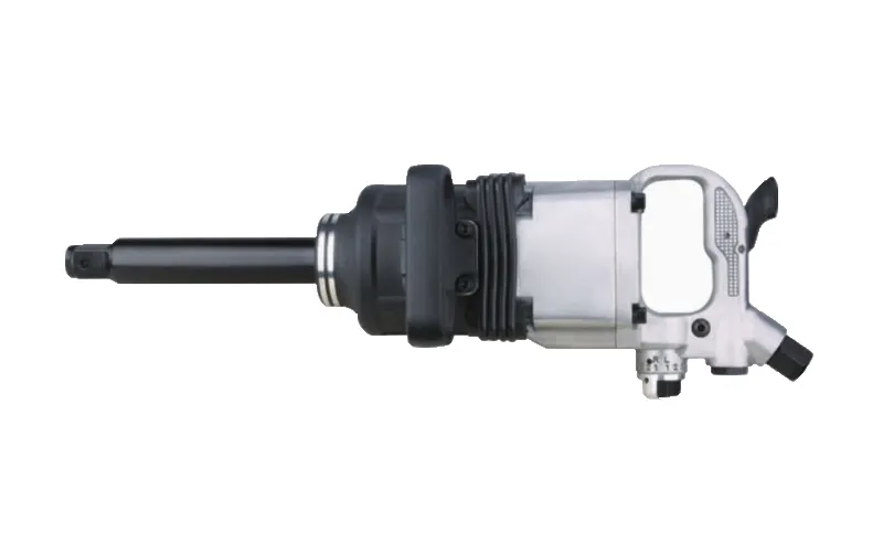 Black and silver long-shaft pneumatic impact wrench on a white background